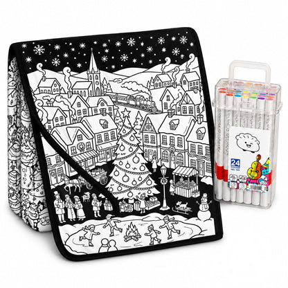 Christmas Coloring Blanket - Christmas Village design with 24 fabric markers