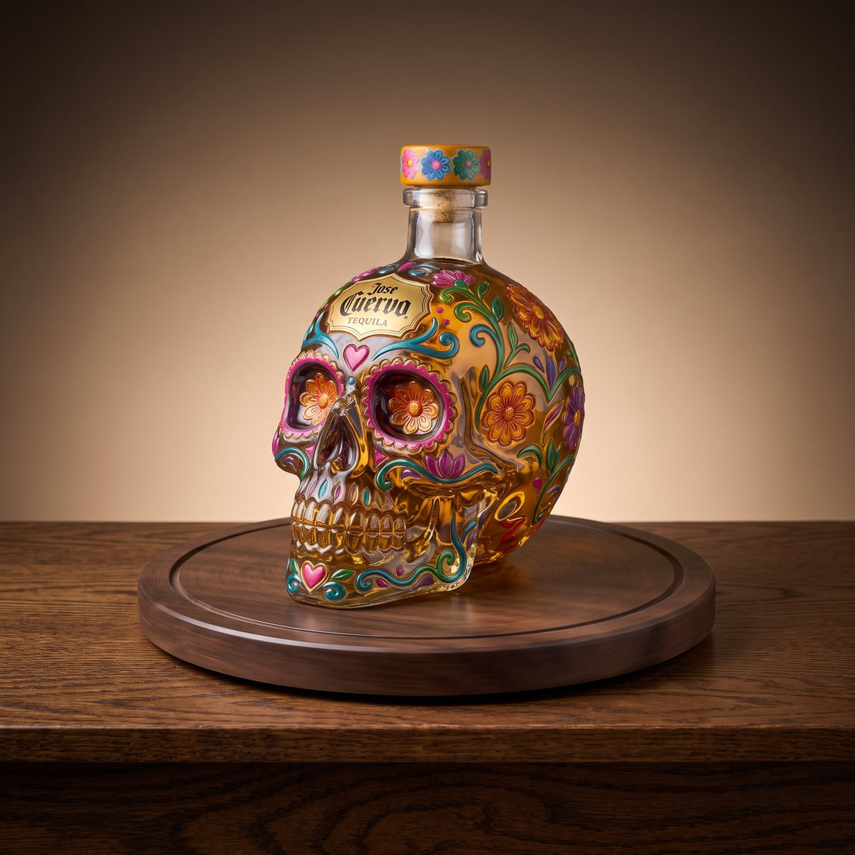 Day of the Dead Inspired Skull Tequila Bottle