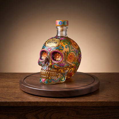 Day of the Dead Inspired Skull Tequila Bottle