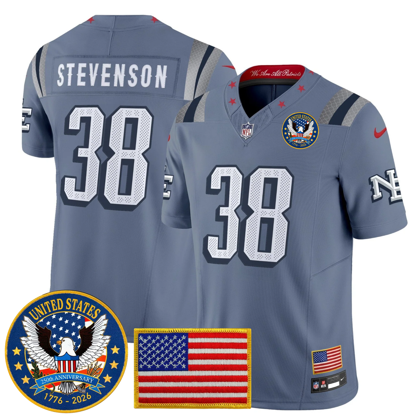 Men's NE Patriots 2026 Jersey - United States 250th Anniversary Patch