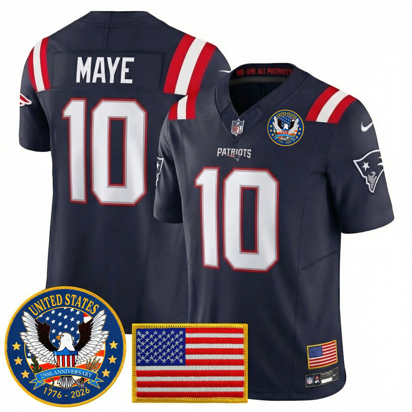 Men's NE Patriots 2026 Jersey - United States 250th Anniversary Patch