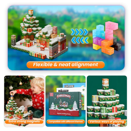 Christmas Magnetic Cube Building Set - Build Your Own Holiday Village