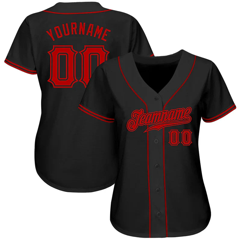 Custom Black Red Authentic Baseball Stitched Jersey
