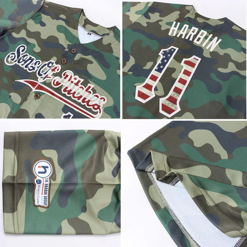 Custom Camo Vintage USA Flag-Cream Authentic Salute To Service Baseball Stitched Jersey