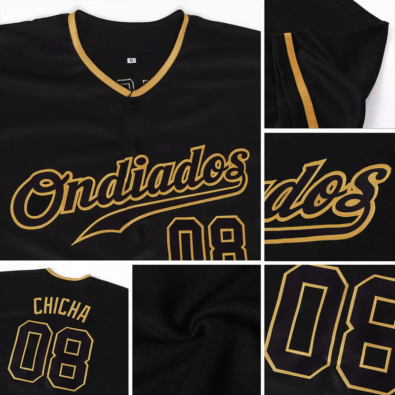 Custom Black Black-Old Gold Authentic Baseball Stitched Jersey