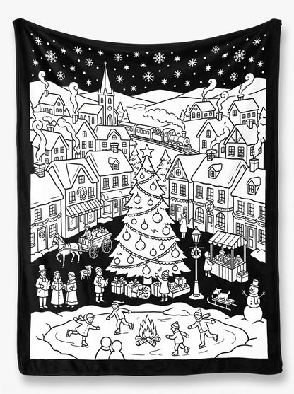 Christmas Village coloring blanket laid flat