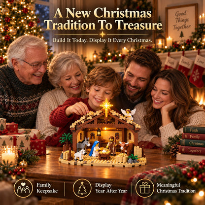 Nativity Story Building Brick Set with Light-Up Bethlehem Star – Christmas Nativity Scene - front view